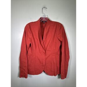 Eileen Fisher Linen Blend Jacket PS‎ Stretch Collar Zipper Burnt Orange Academia